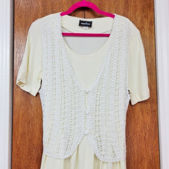 Vintage 90s Cream Crochet Vest Maxi Dress - Picture 6 of 9